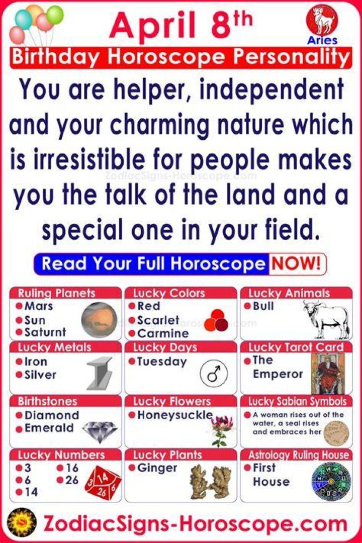 April 8 Zodiac (Aries) Horoscope Birthday Personality and Lucky Things