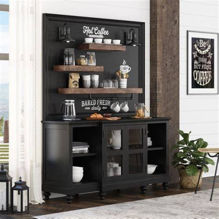 Caleb Coffee Bar Coffee bar, Adjustable shelving, Tall storage