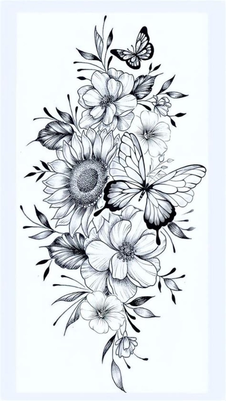 Flower sketch Flower thigh tattoos, Sunflower tattoos, Tattoos