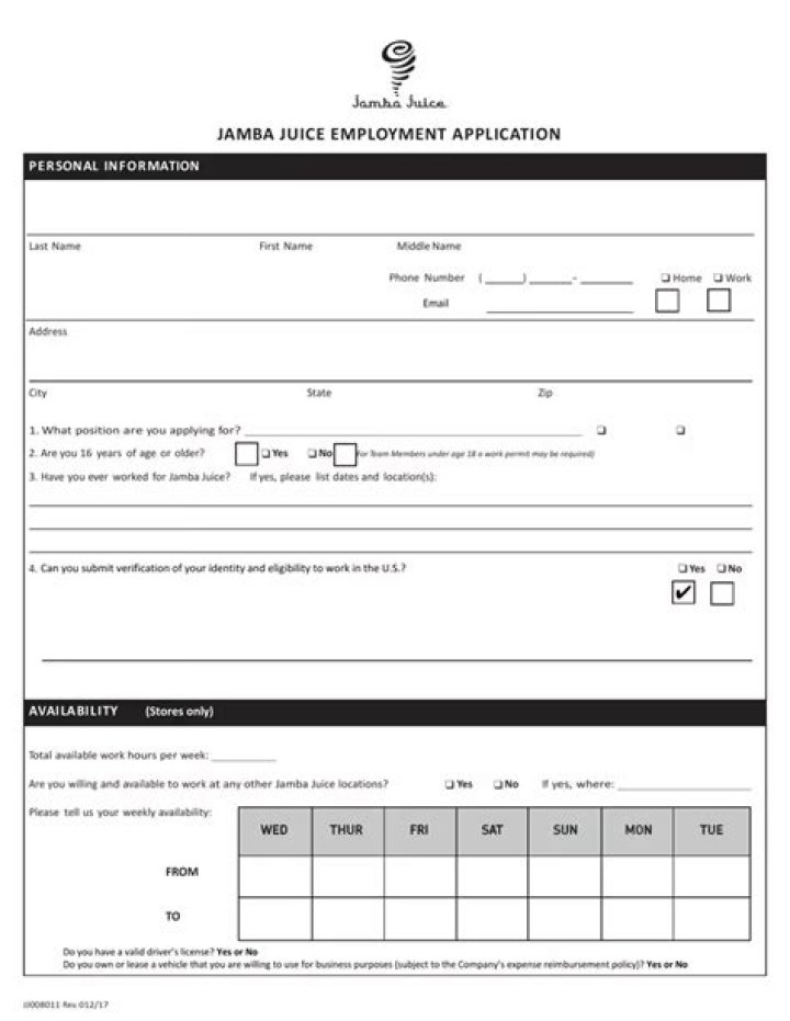 jamba juice application guide