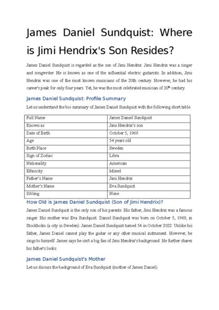 James Daniel Sundquist Where is Jimi Hendrix's son now? Dicy Trends