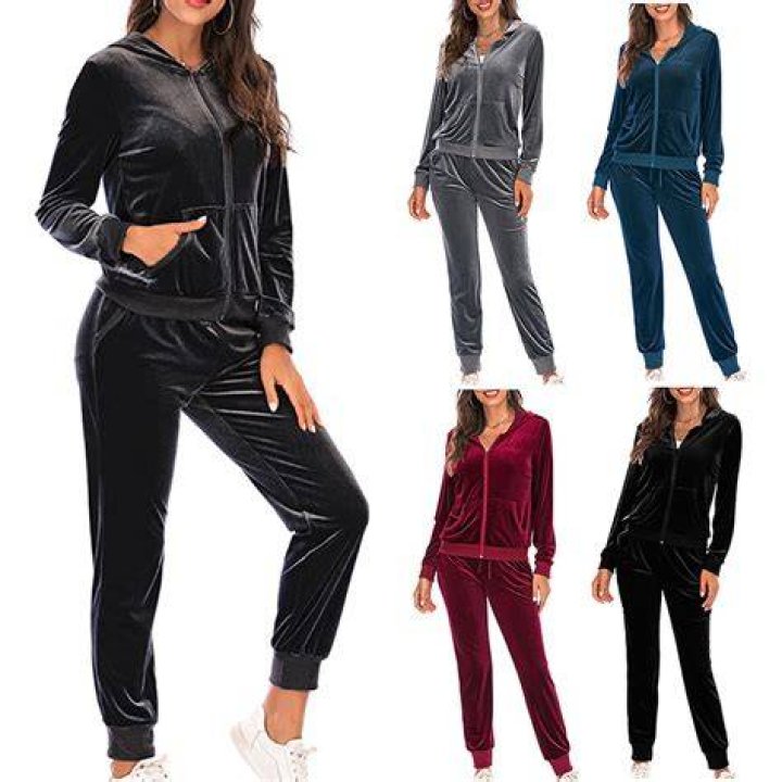 Ladies Velour Velvet 2 Piece Lounge Wear Tracksuit Casual Joggers Top