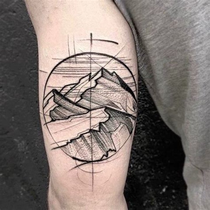 Mountain Scenery Chaotic Blackwork Tattoo by Frank Carrilho