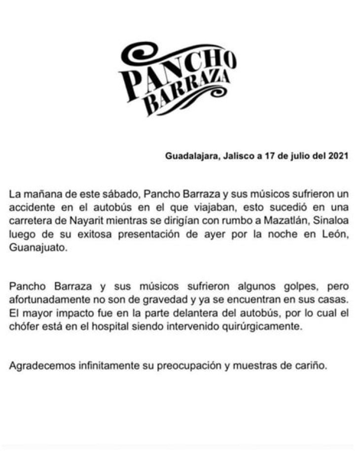 Pancho Barraza y su equipo sufre aparatoso accidente en su autob&uacute;s