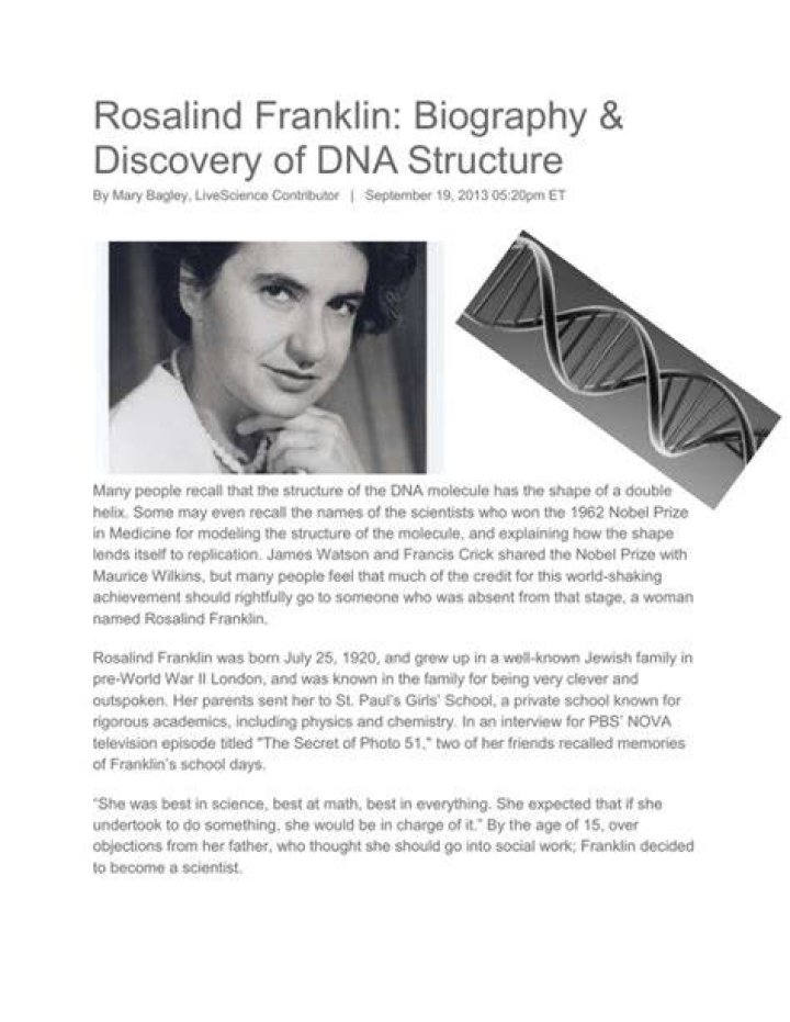 Rosalind Franklin Biography & Discovery of DNA Structure Live Science