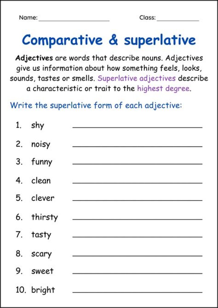 Superlative Adjectives Worksheets For Grade 5 Your Home