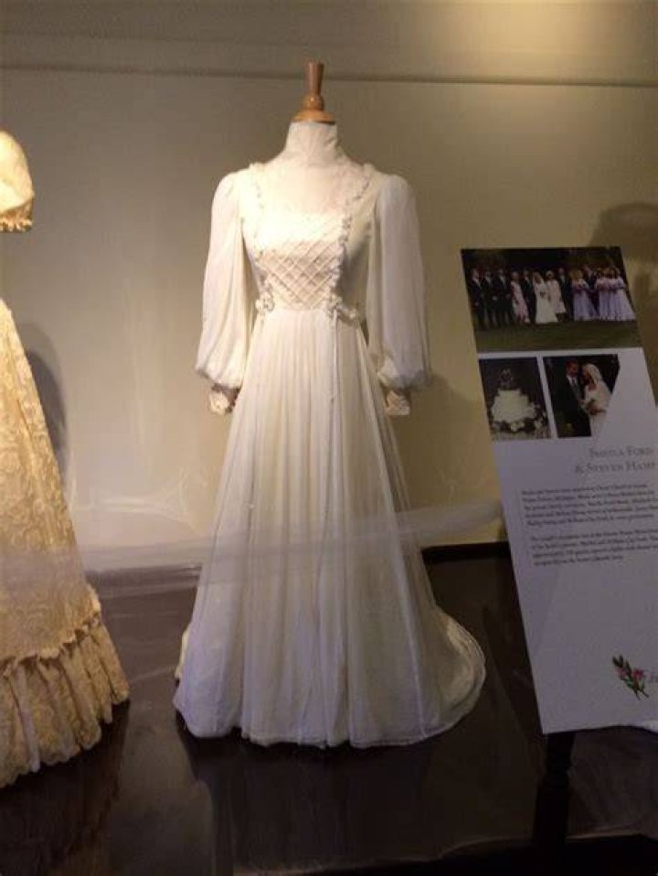 Wedding dress of Sheila Ford (m. Steven Hamp), 1970s, from the Edsel